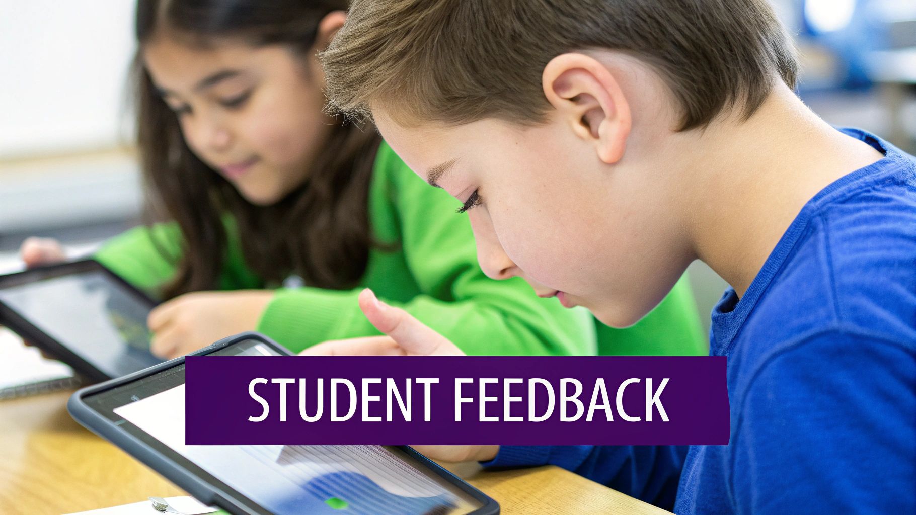 Students working together on a tablet