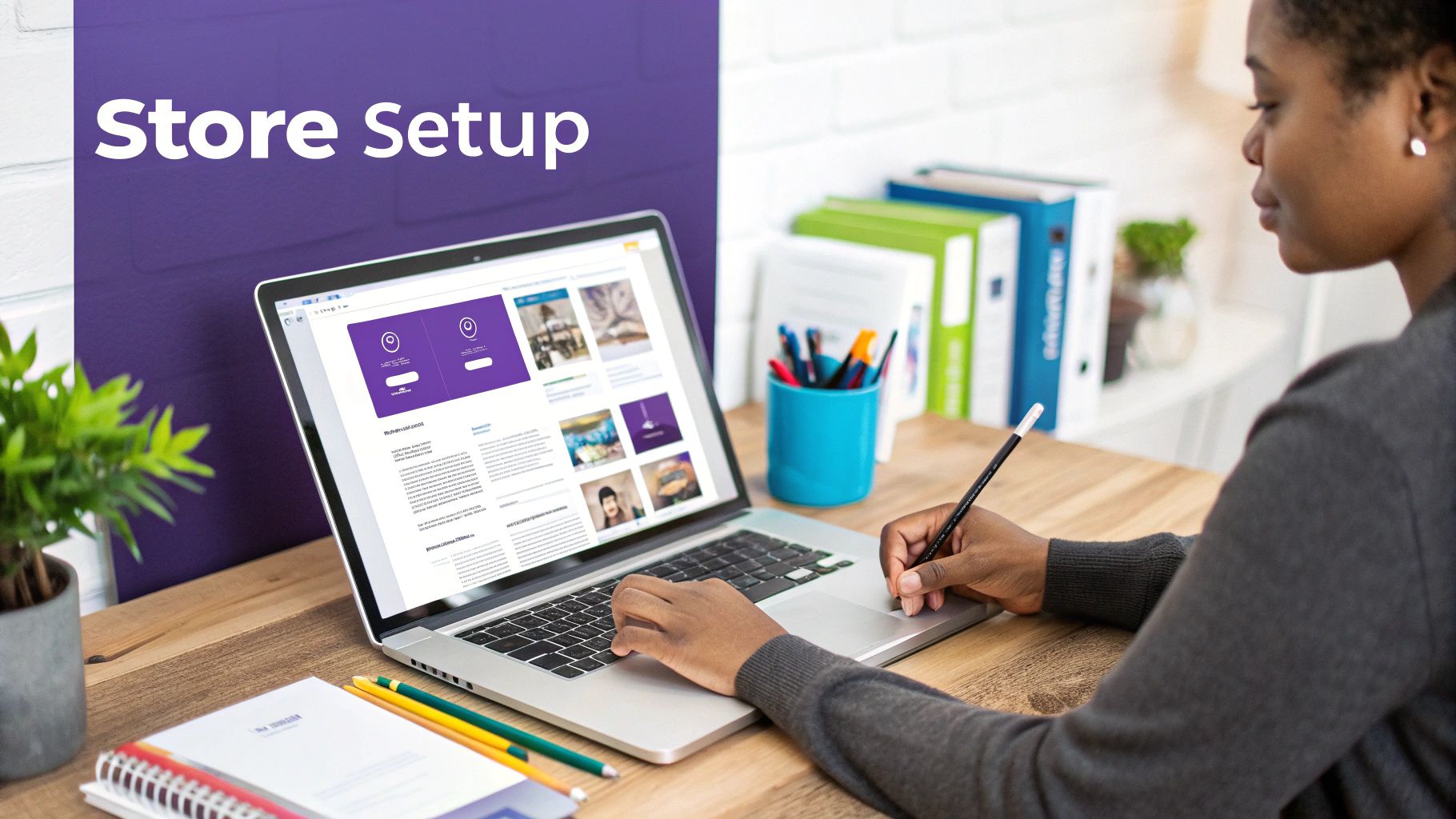 Stylized image of a laptop displaying a course interface